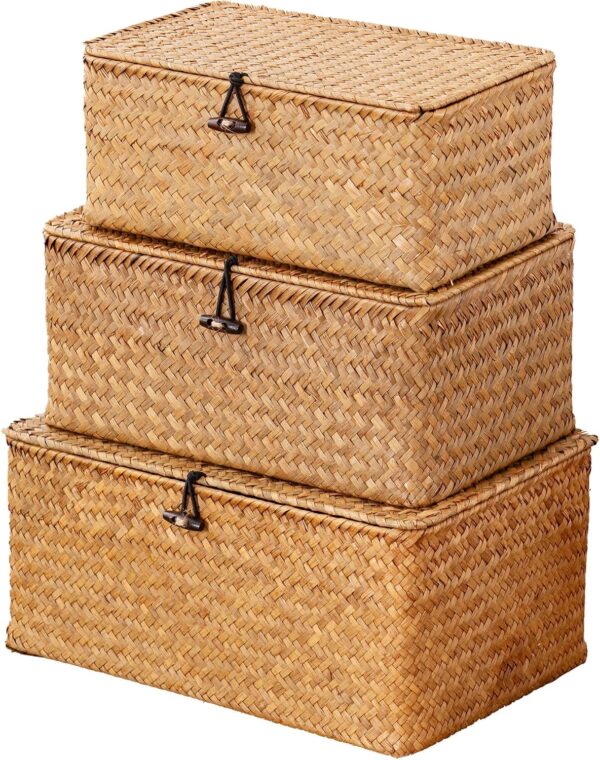 Natural Seagrass Wicker Baskets with Lids