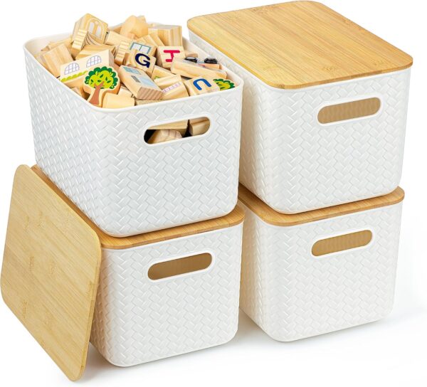 Stackable Storage Bins with Bamboo Lids